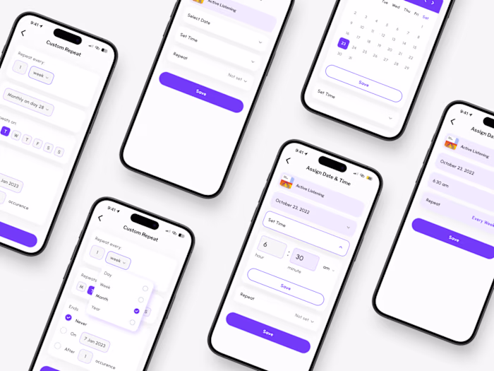 Assign date & time - IOS app screens