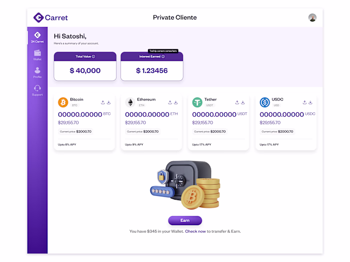 Dashboard Design for a Cryptocurrency Web App