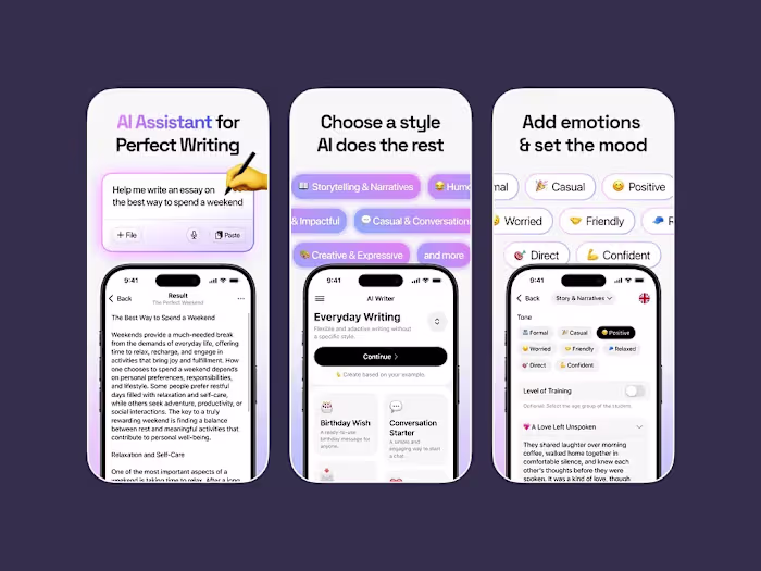 AI Writing Assistant App Screenshots