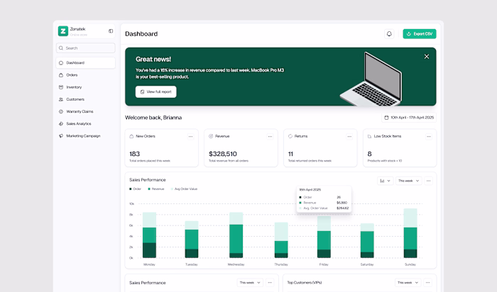 Zonatek E-commerce Admin Tool Development