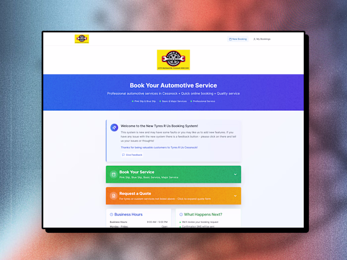 Tyres R Us Booking System Development