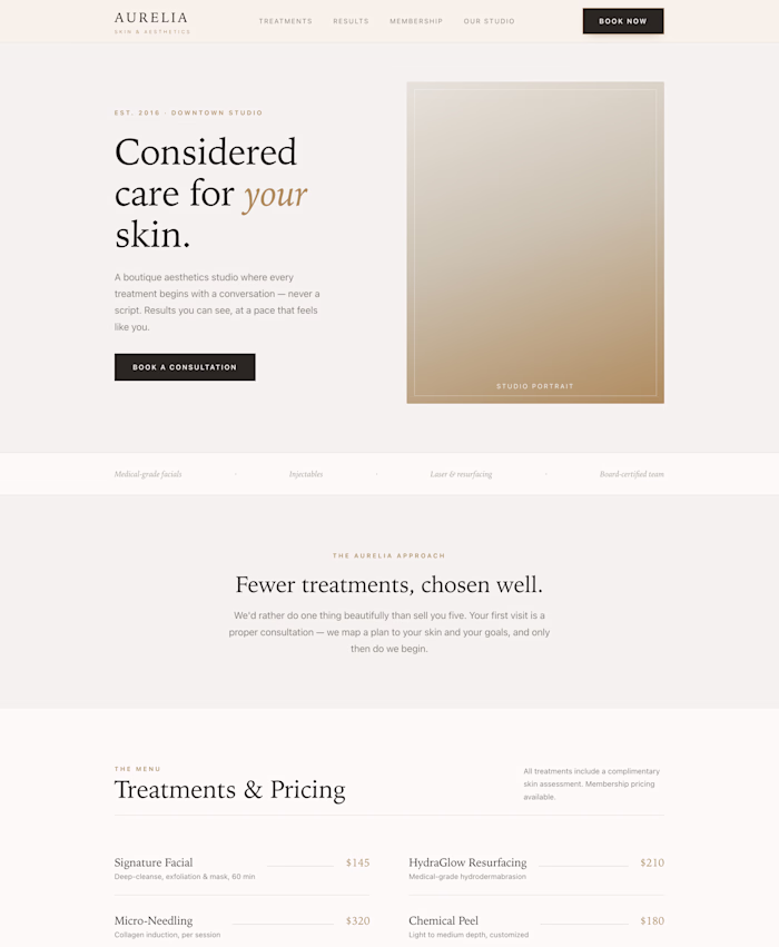 Aurelia — a refined website