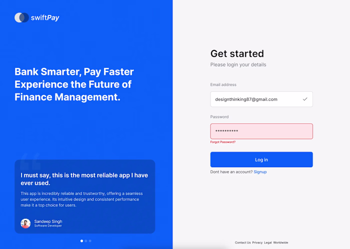 SwiftPay Online Banking Dashboard Design