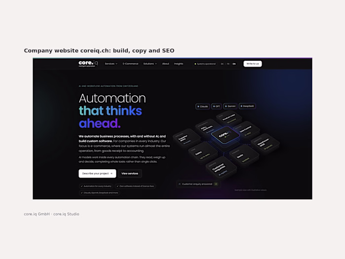 Company website coreiq.ch: build, copy