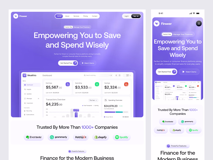 Modern finance SaaS landing Page