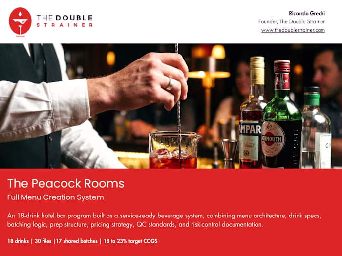 Hotel Bar Menu Creation for Peacock Rooms