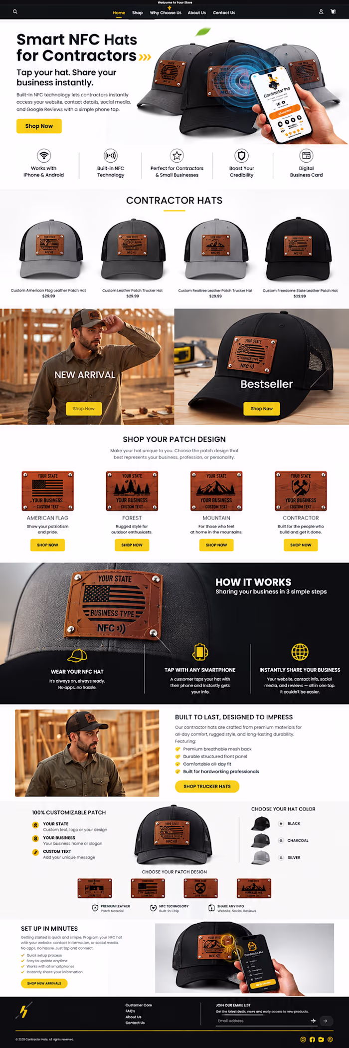 NFC Contractor Hats E-commerce Elementor Landing Page
