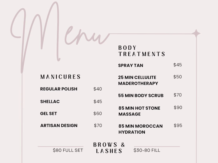 Spa Menu