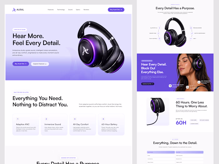 Aural, Headphones E-commerce Landing Page
Designed
