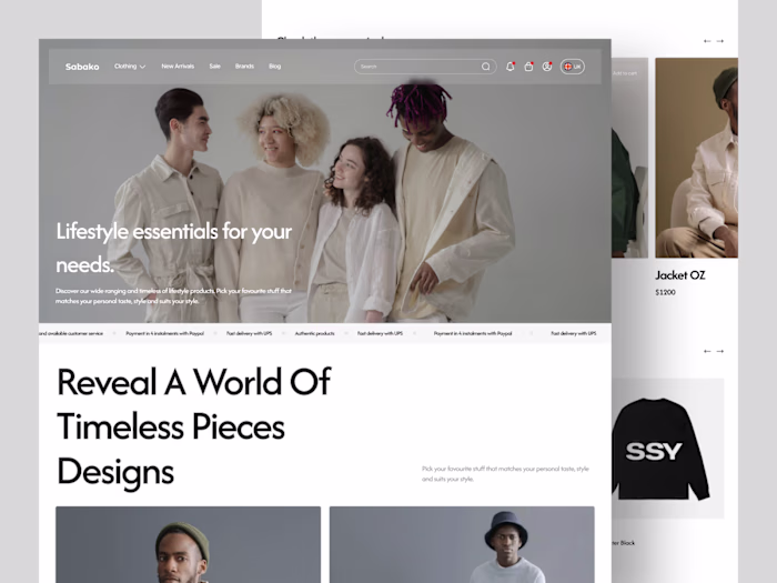Landing page for fashion e-commerce brand