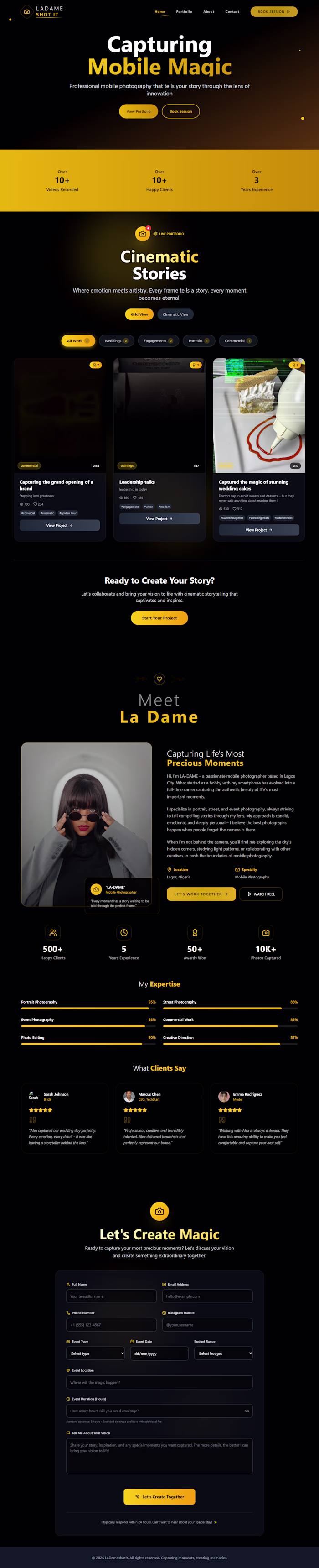 Cinematic Portfolio Website for La Dame Shot It