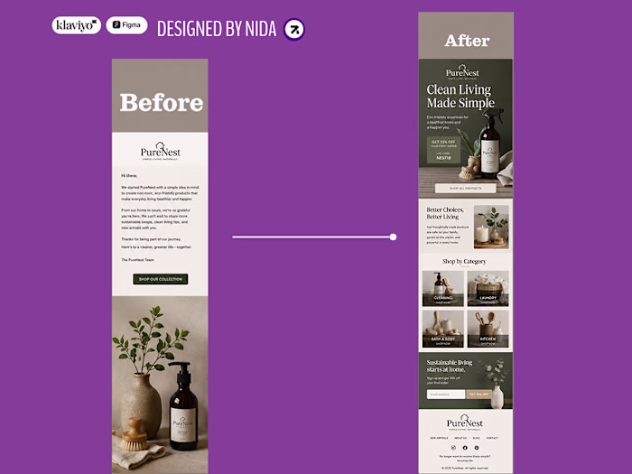 PureNest — Email Redesign: Before