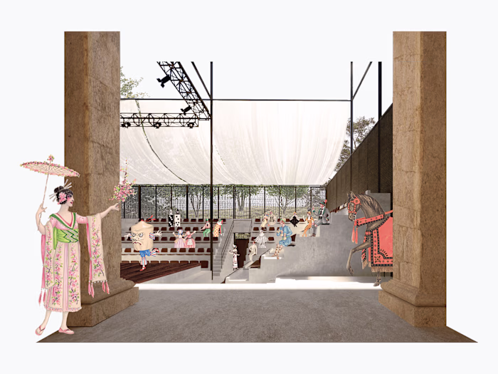 Architectural collage of a theater