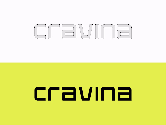 “Cravina” is a modern, geometric wordmark built on a precise...