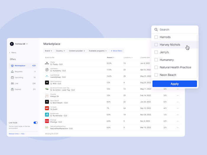 Fidel API Dashboard experience
