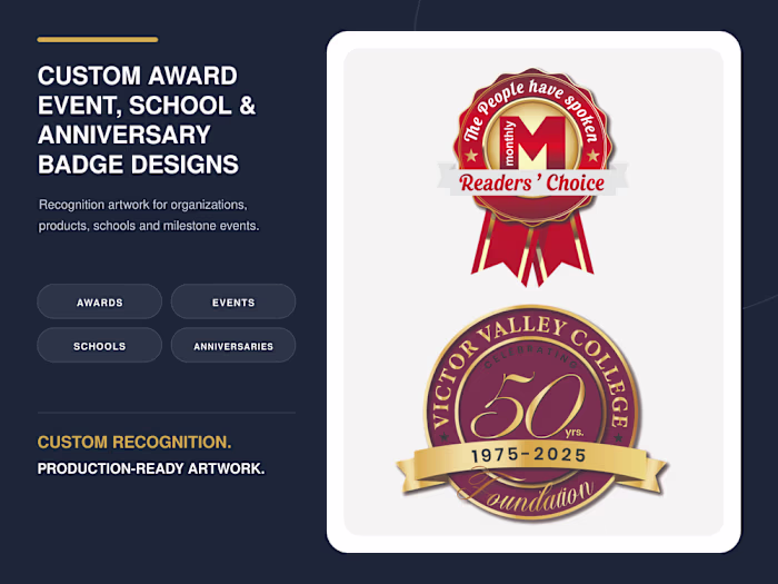 Custom Badge Design Systems, Web, Award, School Badges