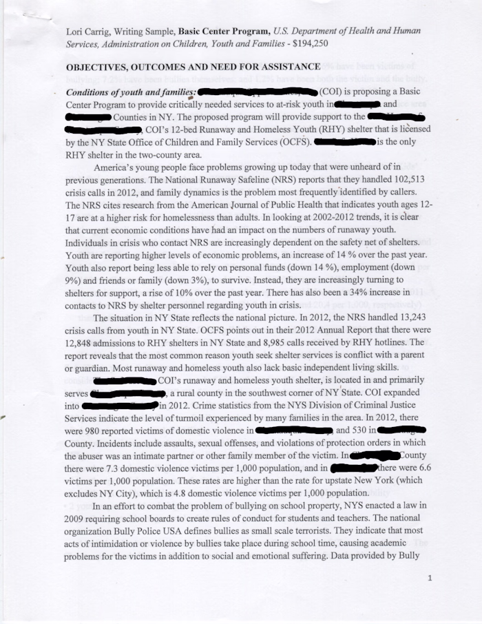 Writing Sample 1 - Grant Application