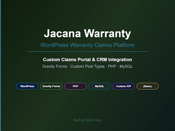 Jacana Warranty — WordPress Claims Portal & CRM Integration