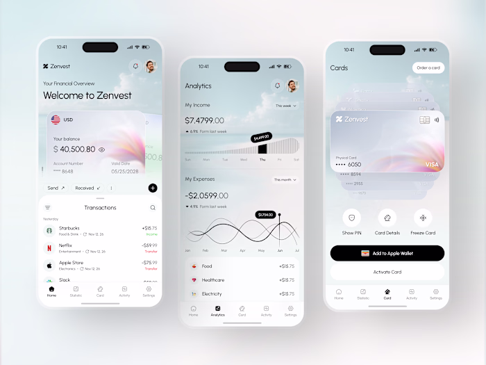 Zenvest — Fintech Banking App Design