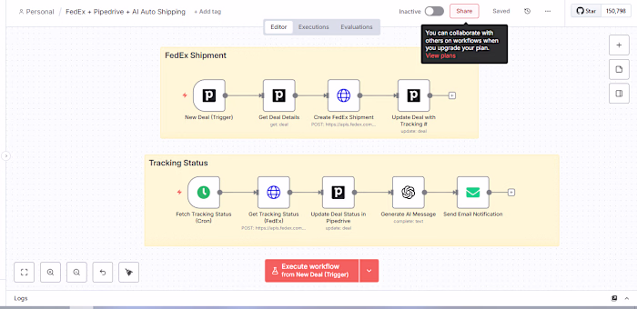 FedEx + Pipedrive + AI Auto Shipping Automation This n8n aut...