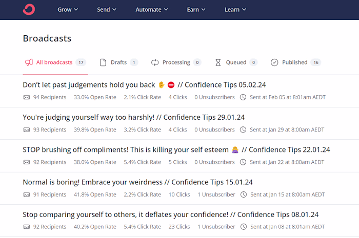 Convertkit email broadcasts