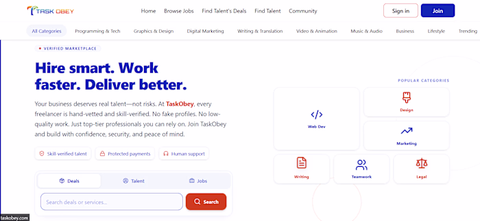 TaskObey Freelance Marketplace my role