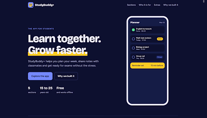 This is the website that I built for my app studybuddy+