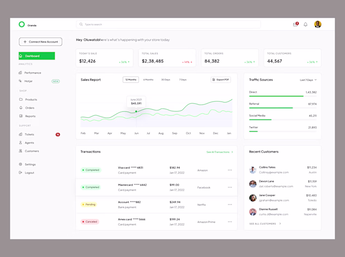 Ecommerce Dashboard design for Store Owners