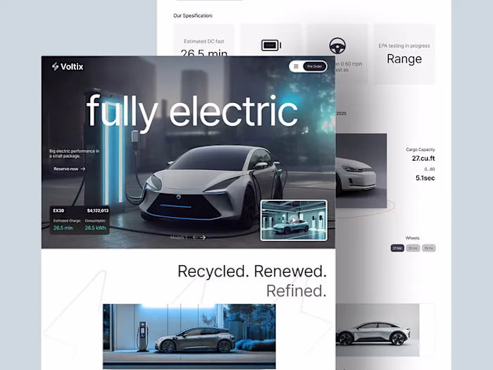 Webflow-based sleek, dark-themed electric vehicle