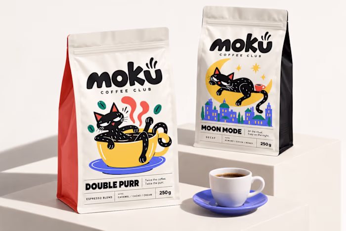 Playful Brand Identity & Packaging for Moku Coffee Club