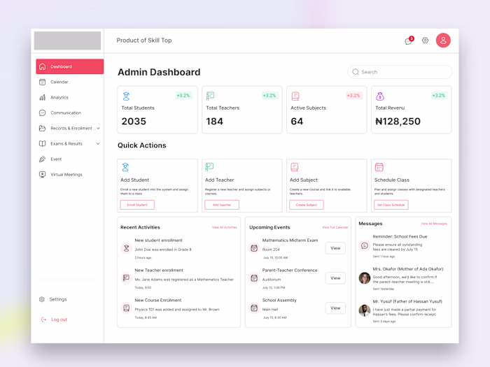 ClassSync School Management Dashboard Design - UIUX