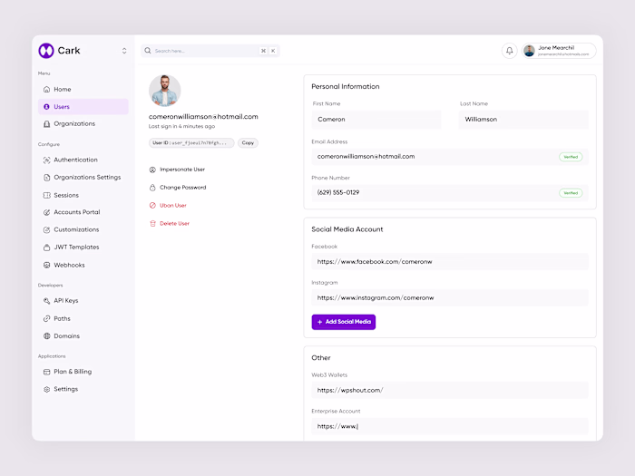 Cark - User management platform ( User Profile)
