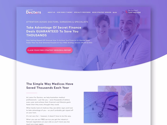 Loans for Doctors Landing page