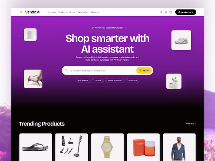 AI Marketplace Website Design | Ecommerce UI UX | Vendo AI