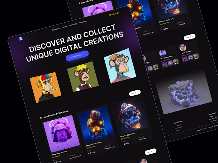 Landing page for web3 marketplace