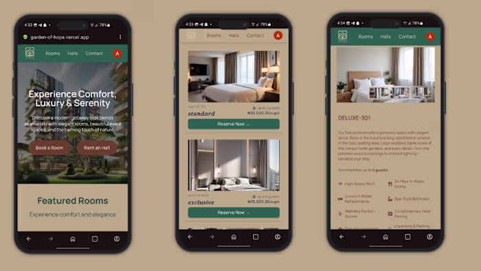 Garden of Hope Hotel Web App Development