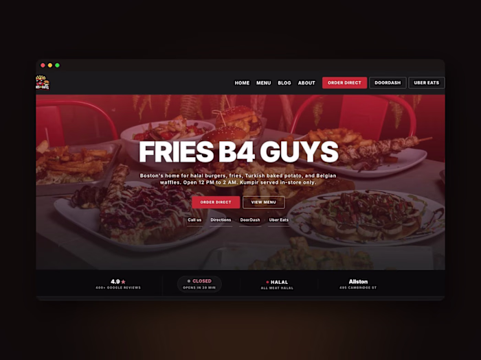 Fries B4 Guys, a halal burger shop in Allston, Boston