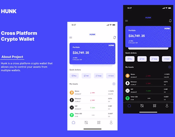 HUNK. Crypto Mobile Wallet.