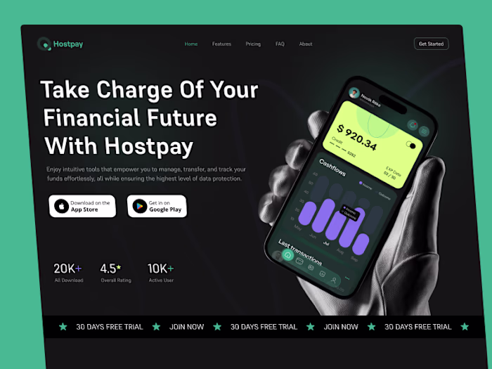 Hostpay - Landing Page for a Financial App