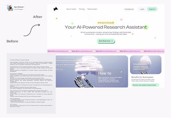 Before Vs After - Ai Assistant Website Hero Section Design