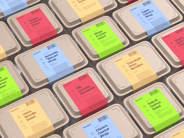Sunneen® vegan food visual identity and packaging refresh.
