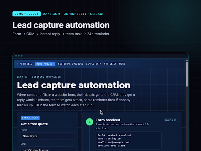 Lead Capture Automation: Form to CRM to Follow-Up (Demo)