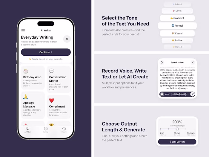 AI Writing Assistant App Design