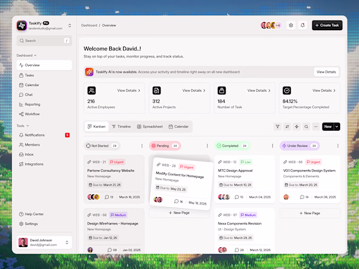 Tasklify SaaS Project Management Dashboard UI Design