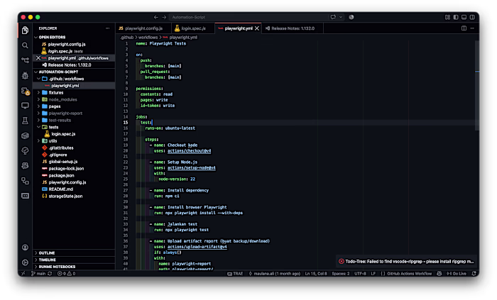 Developed a Playwright-based CI/CD automation