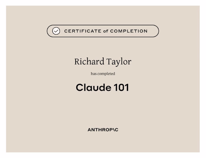 Anthropic Claude 101 — Certificate