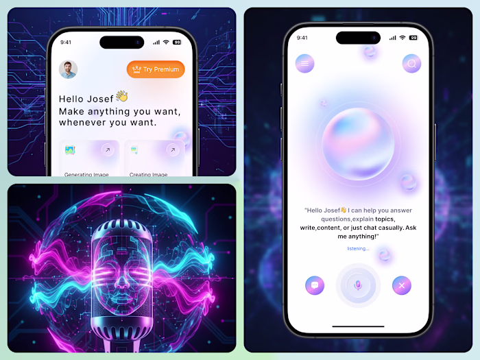 AI Chat & Voice Mobile App – Modern UI/UX Design