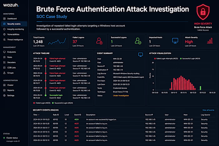 Brute Force Attack Detection using Wazuh SIEM