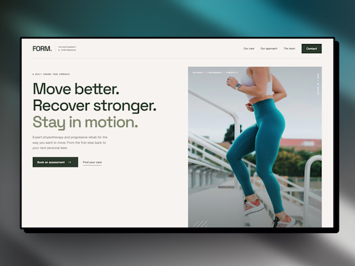 Hero for a Physiotherapy & Performance recovery site. Going ...