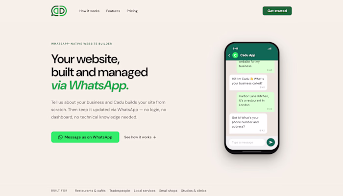 WhatsApp-native website builder - businesses